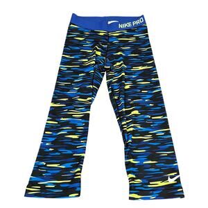 Nike Pro Women's Cropped Mid-Rise Activewear Leggings Blue Green Sz S